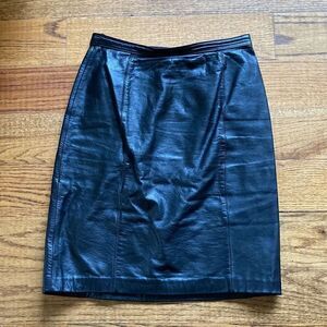 Vintage Black Leather Fully Lined High Waisted Pencil Skirt Size 5